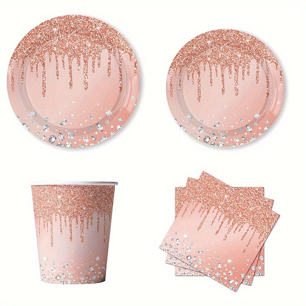 

50-piece Golden Party Supplies Set - Disposable Cups, Plates & Napkins For Birthdays, Bridal Showers & More - Princess Theme