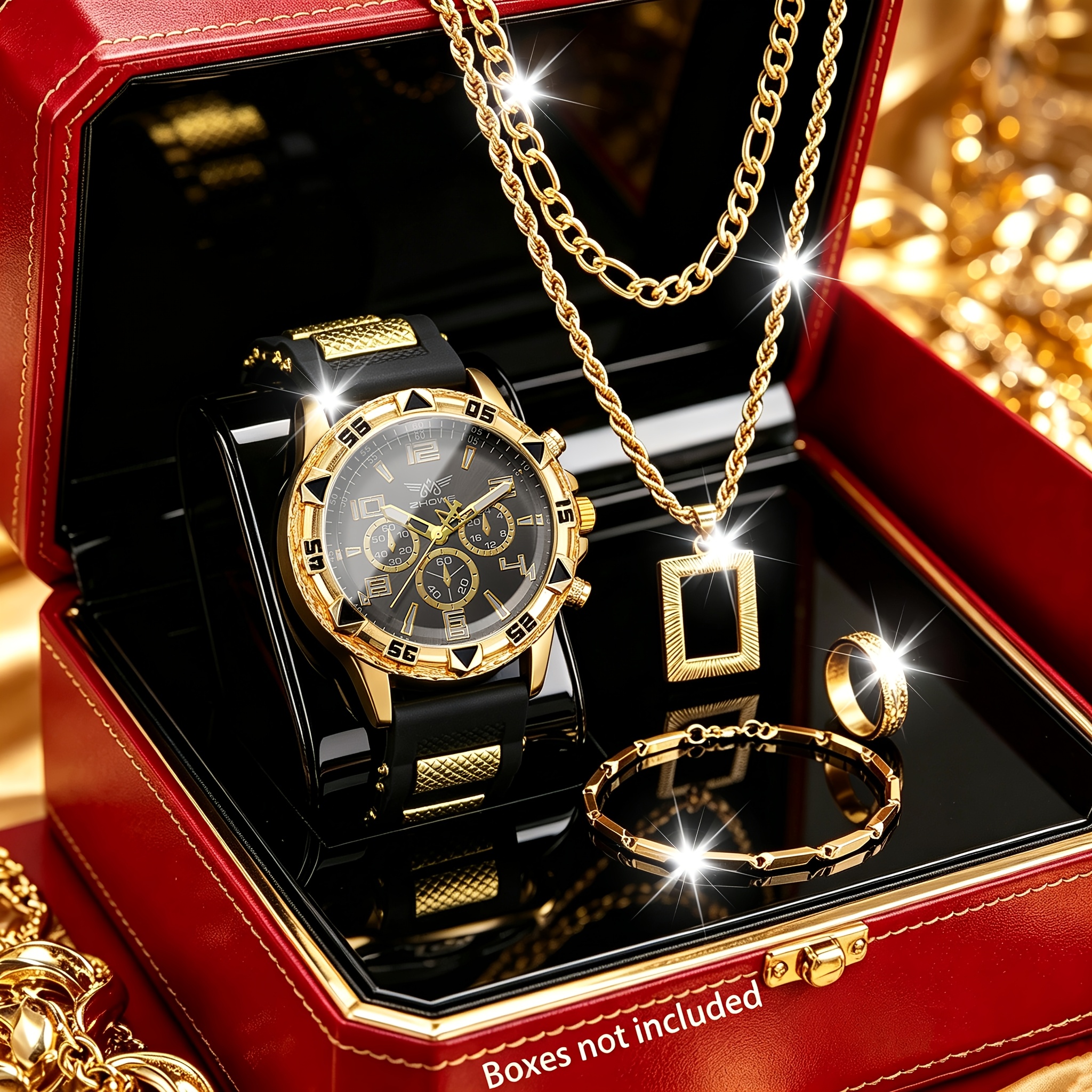 Image of This Trendy And Sporty Men's Watch And Accessory Set Is Suitable For Street Wear And Light Sports , An Unrestrained And Vibe For Young Men With A