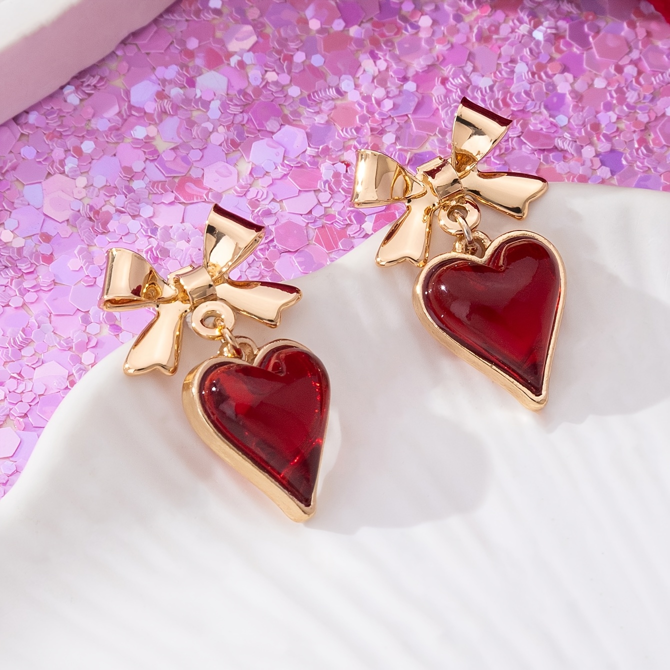 Women's Vintage Heart-Shaped Earrings with Bows, Valentine's Gift