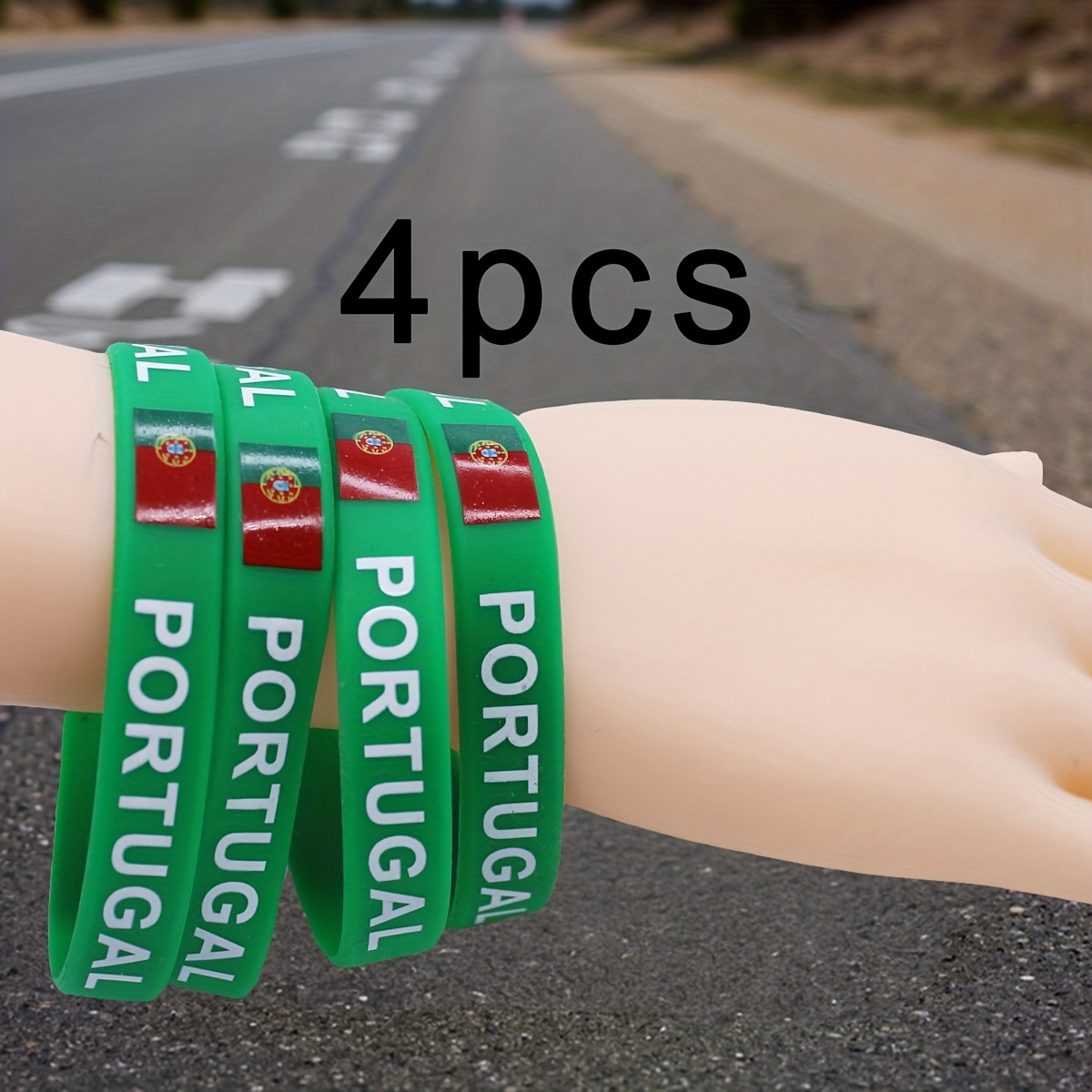 TEMU 4pcs Set Of Colorful Printed Soccer Team Cheer Silicone Bracelets, Available In Various Colors, Suitable For Adults, Festivals, Daily Wear, And