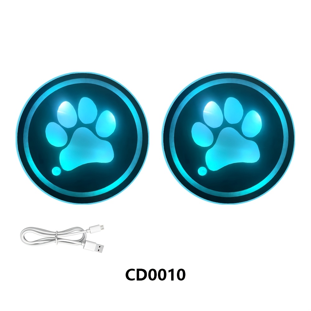 TEMU 2-pack Acrylic Dog Paw Led Illuminated Drink Coasters, Usb Rechargeable Neon Lights, Intelligent Color Atmosphere Car Interior Accessories For Party, Bar, Home Decoration