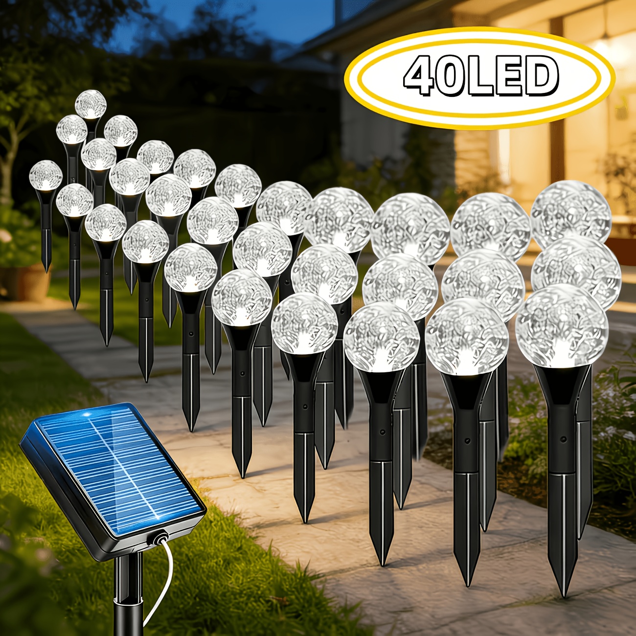 TEMU Upgraded 40pcs Outdoor Solar Crystal Ball String Lights, 19ft Ip54 Garden Lights; 8 Lighting With Light Sensor Switch, Ground Plug Firefly Fairy