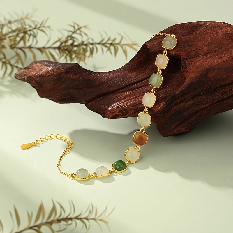 TEMU 1 pieza de elegante pulsera de cuadrada de tono dorado - ajustable, cuentas de resina transparente, para uso diario o regalo, ideal para Acción