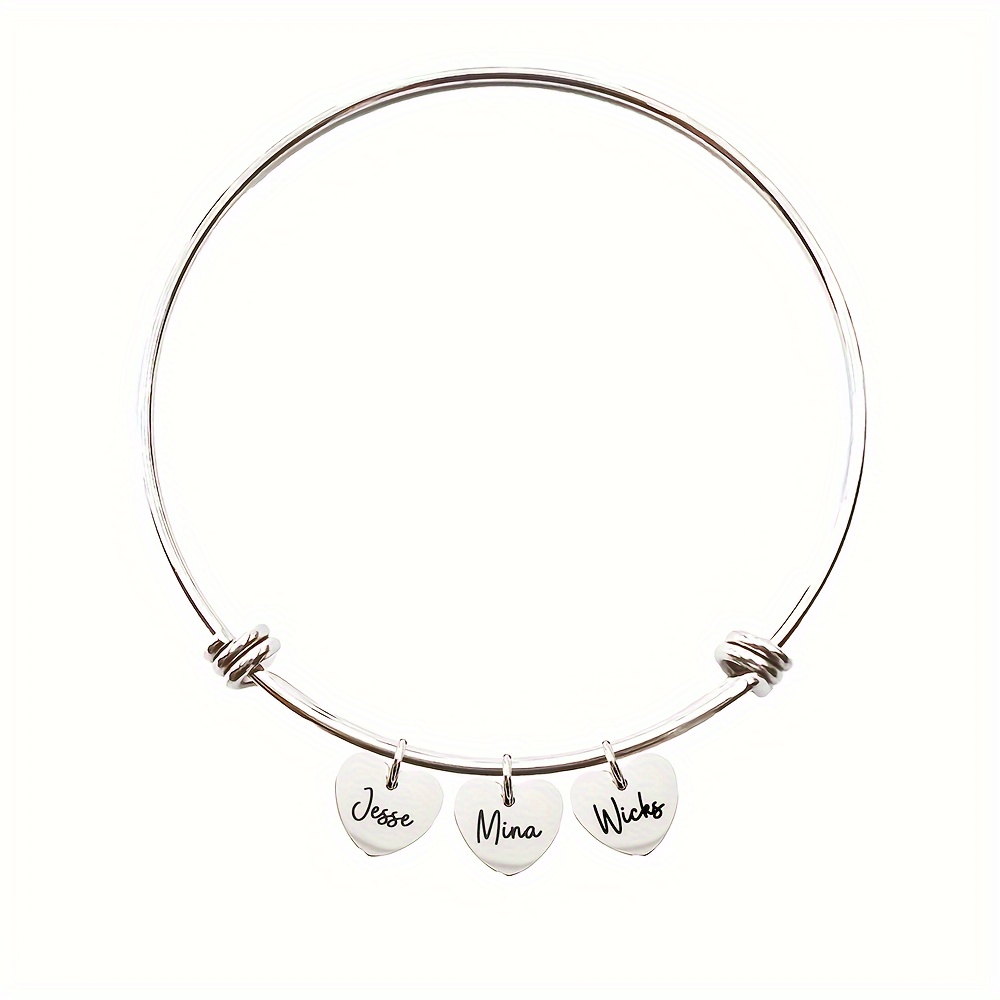 TEMU Custom Heart Pendant Bracelet Stainless Steel Custom Bracelet Customizable 1-5 English Names Women's Personalized Jewelry, Holiday Gifts For
