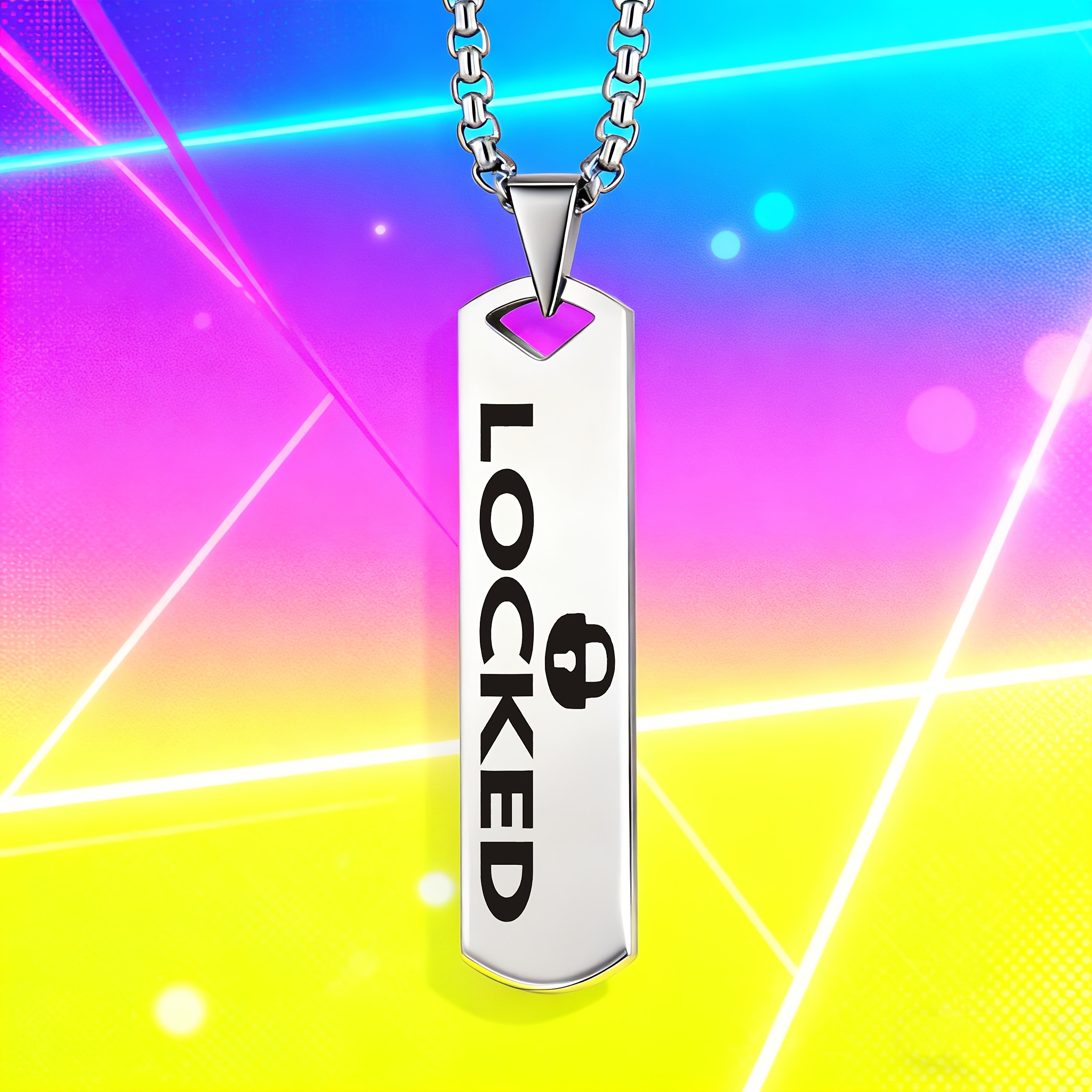 Men's Trendy 'LOCKED' Lock Pattern Stainless Steel Pendant