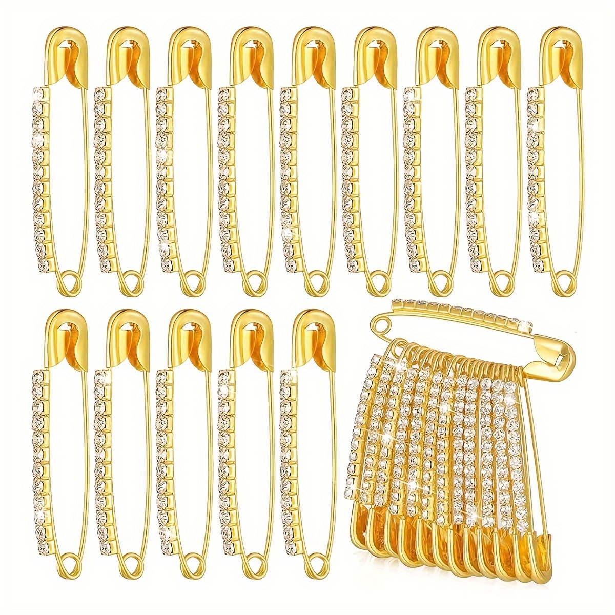 

6pcs Golden Rhinestone Safety Pin Brooch Sweater Shawl Clip Crystal Brooch Brooch Suitable For Women Or Girls Skirt Sweater Scarf Collar Hat Accessories