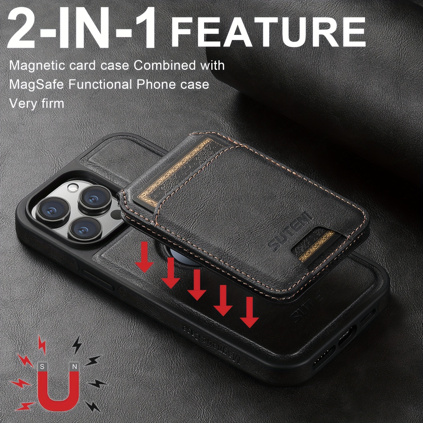 

Suteni 2-in-1 Compatible Wireless Charging Case Pu Leather Luxury Card Holder Holder Case For Iphone 15 Pro Max 14 Plus 13 12