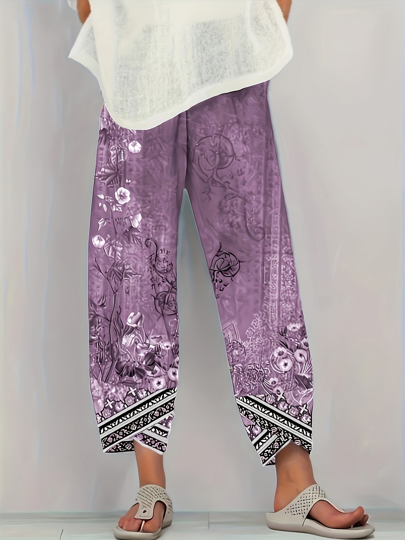 plus size plus size spring summer plus size   loose printed ankle pants