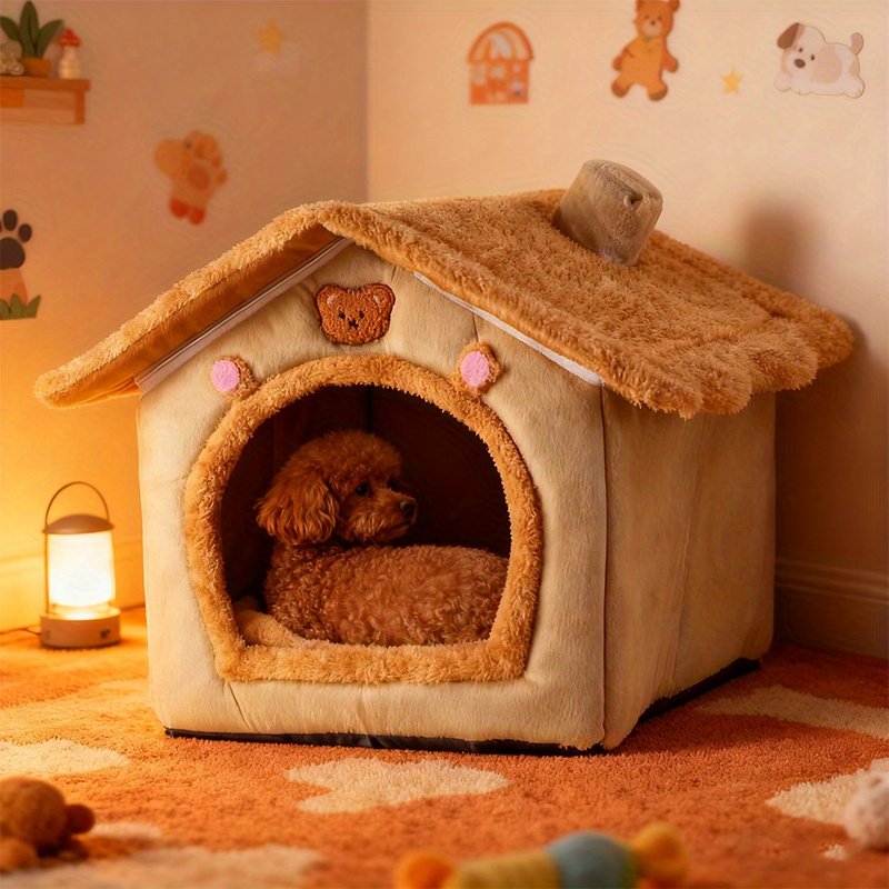 A gift for the dog. Dog bed. kennel. Pet nest. Pet bed. A warm, soft and comfortable indoor dog bed in winter. There is a soft cushion with thickened velvet inside. Can be disassembled and washed. A dog house suitable for Teddy Pomeranian small dogs.