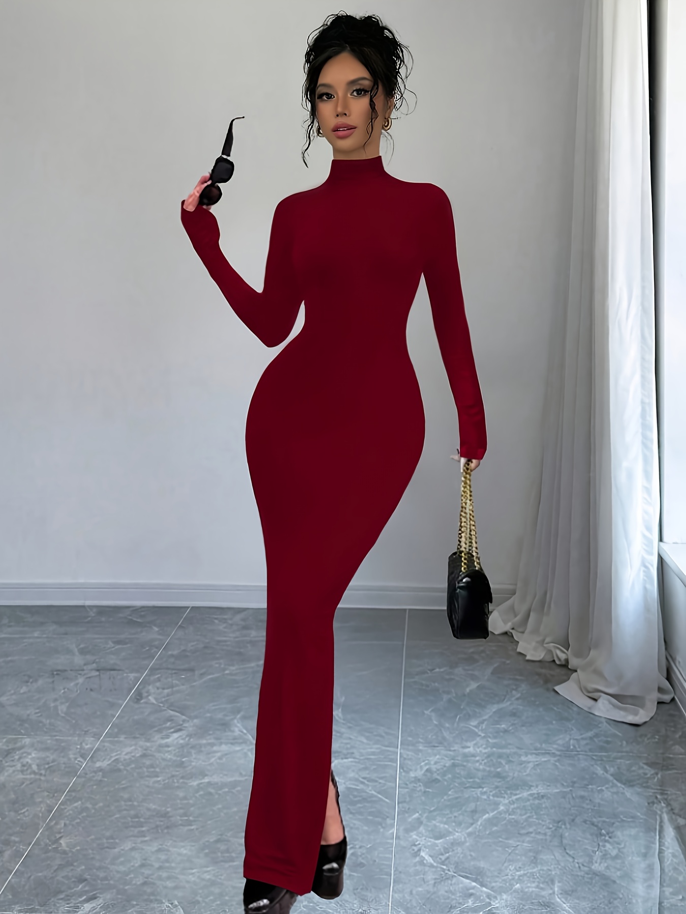 long sleeve silk shirt dress Pure Silk Midi Dresses Long Sleeve Button Down Silk Shirt Dress Green / S