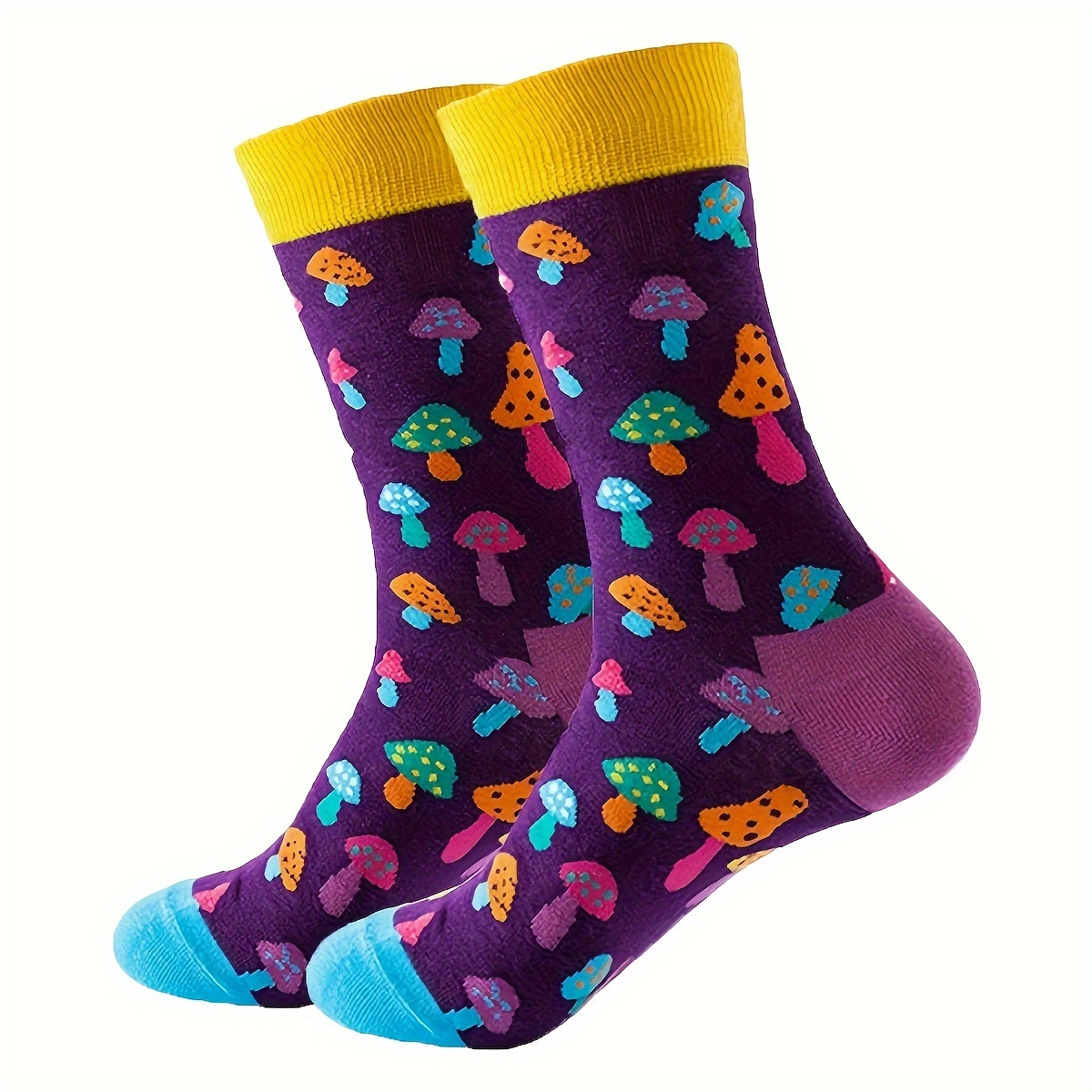 Image of 1-pair Or 3-pair Pack Men's Mushroom Socks - With Multicolor Toes & Heels, Mid-calf Length Casual & Themed Outfit Socks Suitable For, Casual Attire, Costume Parties