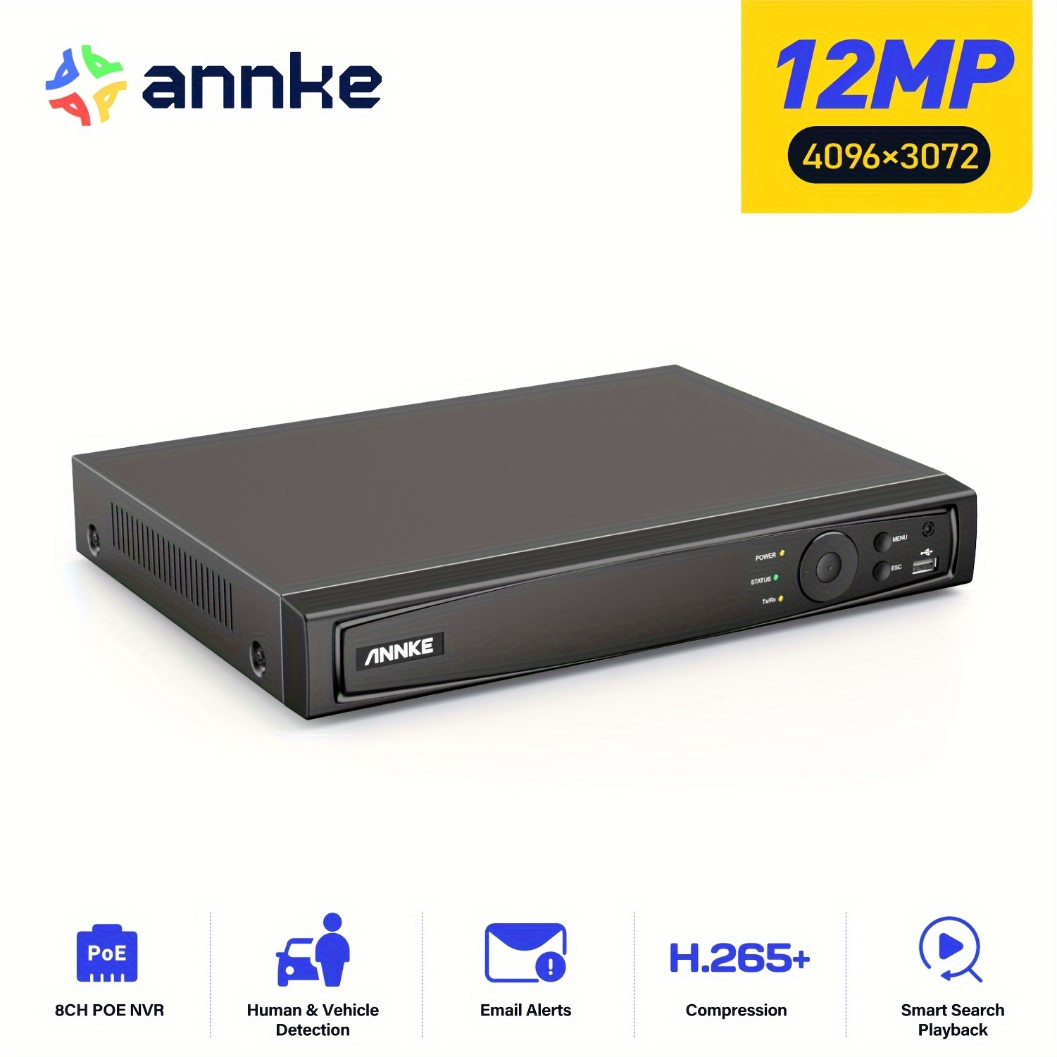 Image of Annke 8ch 12mp Poe Nvr Surveillance System Recorder, Suitable For Poe Cameras, Supports 12mp/4k/8mp/5mp/3k Hd Cameras, Without Hard Drive