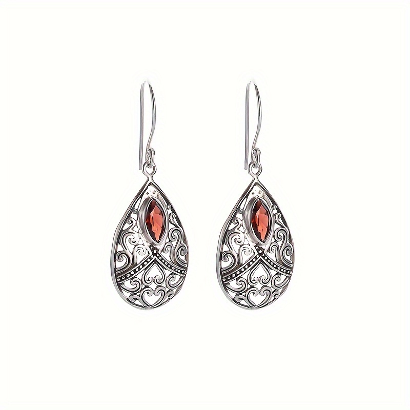 2pcs New Water Drop Pear Shape Vintage Earrings Engraved Red Synthetic Synthetic Zircon Inlaid Earrings Jewelry Gift Additions