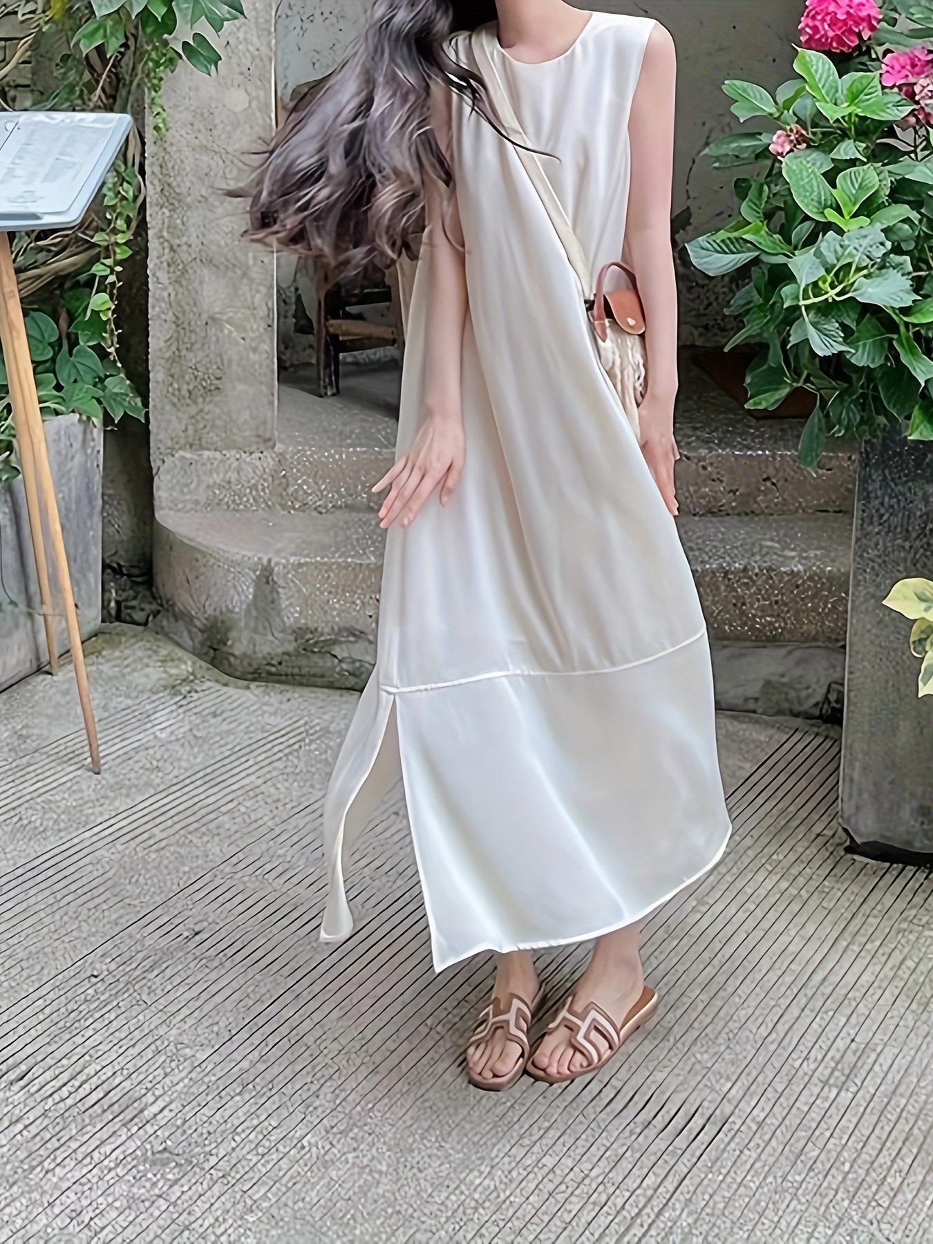 elegant plus size white satin sleeveless maxi dress women