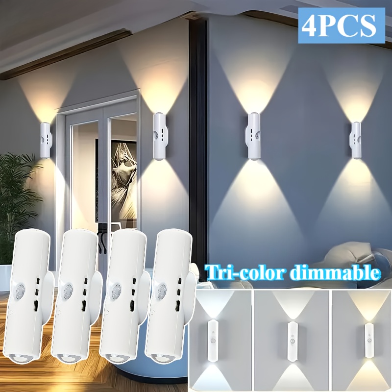 2/4pcs Luz Nocturna Inteligente con Sensor, Lámpara de Pared con Sensor, Luz Decorativa LED para Habitación, Luz Nocturna Recargable USB Blanca para Mesita de Noche, Iluminación Navideña para Dormitorio, Adecuada para Dormitorio, Pasillo, Escaleras y Oficina, Luz Ambiental - Imagen 2