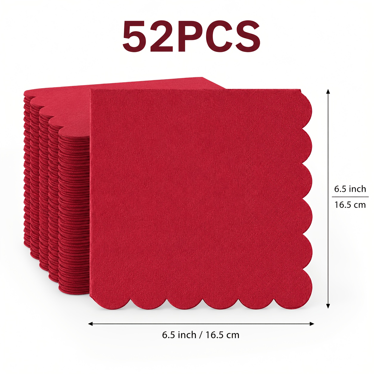 TEMU Lot de 52 serviettes rouges à bord festonné, adaptées à la décoration de table de mariage, aux fêtes d'anniversaire, aux fêtes prénatales -