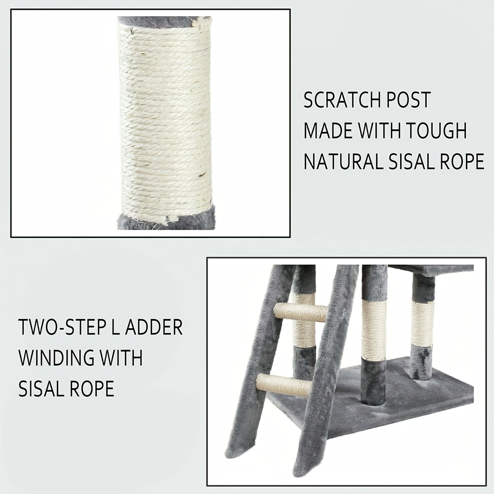 140cm Turn pentru Pisici cu Scară, Turn de Cățărat pentru Pisici, Mobilier de Activitate pentru Animale de Companie, Casă de Joacă, Pat Pufoasă Detașabilă, Gri