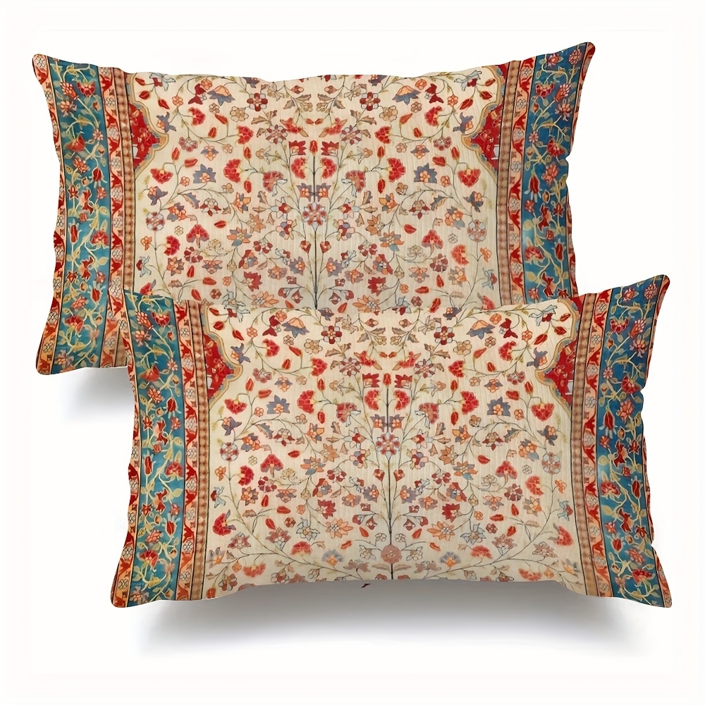 TEMU 2pcs Short Plush Throw Pillow Covers - Vintage Floral Double-sided Print, 12x20 Inches, Machine Washable With Zipper Closure, Suitable For Sofa,