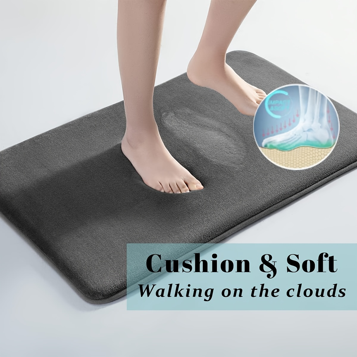 Soft Memory Foam Bath Mat - Non-Slip, Absorbent, Machine Washable Shower Rug for Home Bathroom, Kitchen, and Bedroom Decor, Dark Gray Rectangular Design, Bathroom Rug