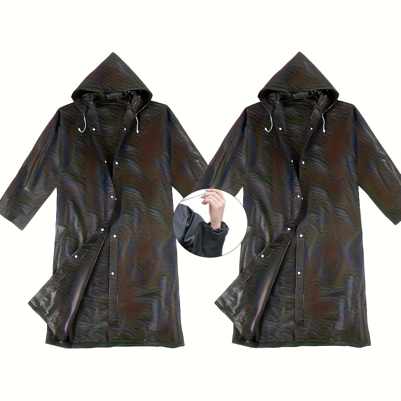 TEMU 2-packs Men's Black Outdoor Raincoat - Adjustable Drawstring Hood, Lightweight Breathable Full-coverage High Quality Design With Zipper Storage
