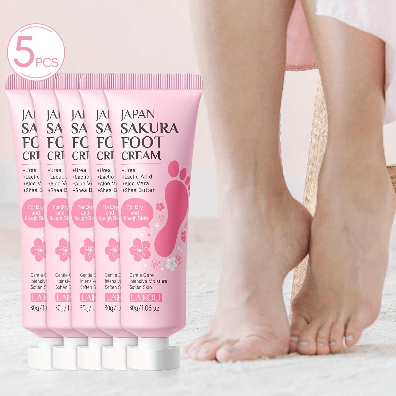 Image of 5pcs Laikou Japan Sakura Foot Cream Set 1.06oz, Moisturizing, Nourishing Skin, For Gift Set For Festival, Birthday