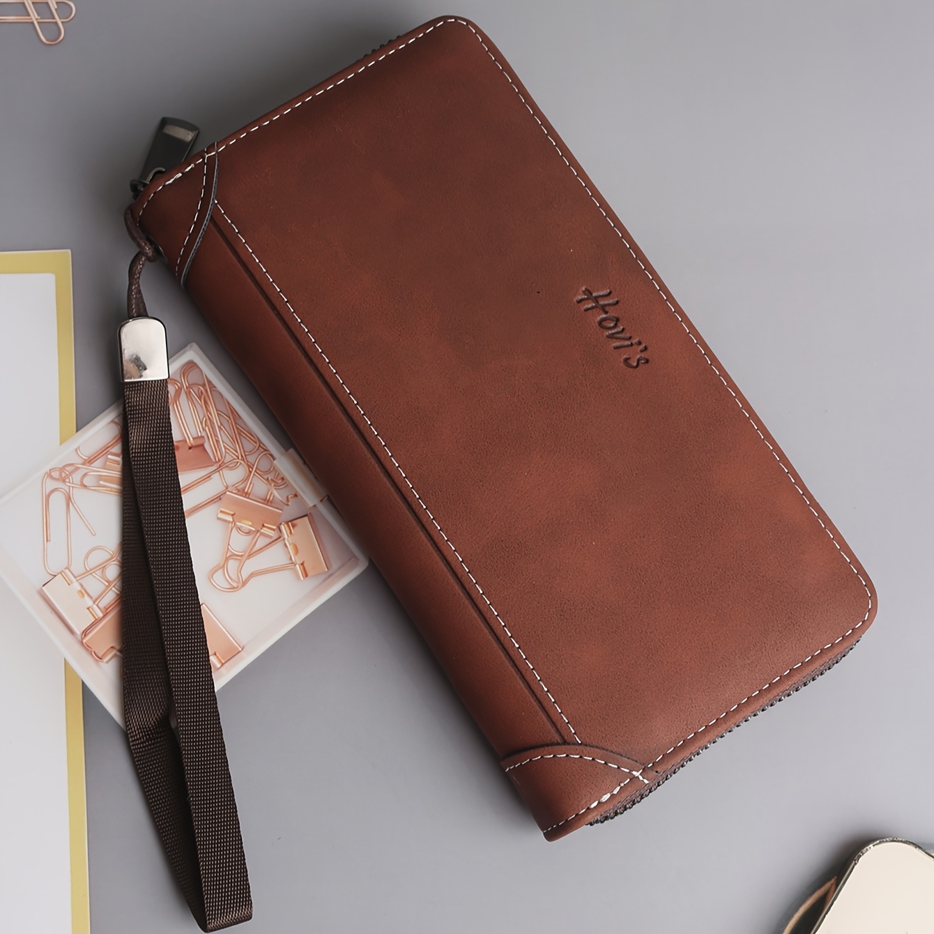 Hovis Mens Long Zipper Faux Leather Wallet With Removable Wrist Strap - Black Hart Style