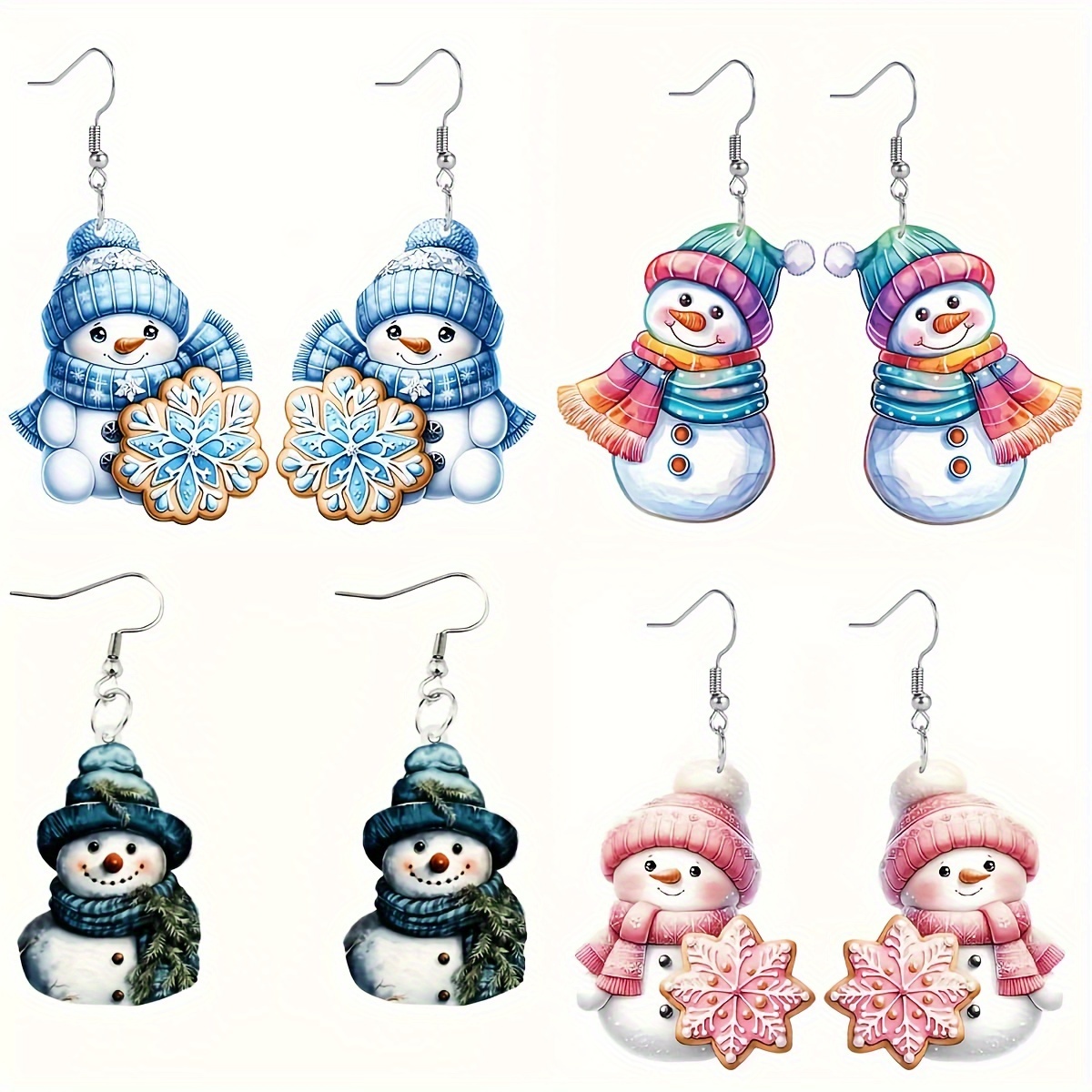 

4 Pairs Of Multi-colored Snowman Acrylic Earrings - The Perfect Christmas Gift For Women, Holiday Party Accessories, Y2k Style