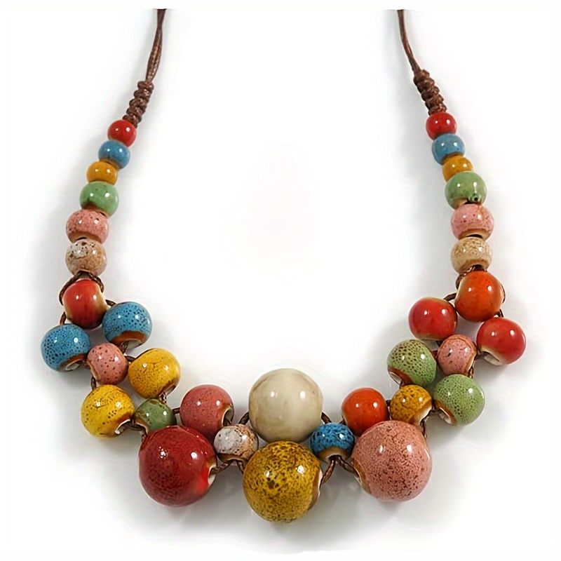 2 Pack Women's Ceramic Bead Y Necklaces, Adjustable Length
