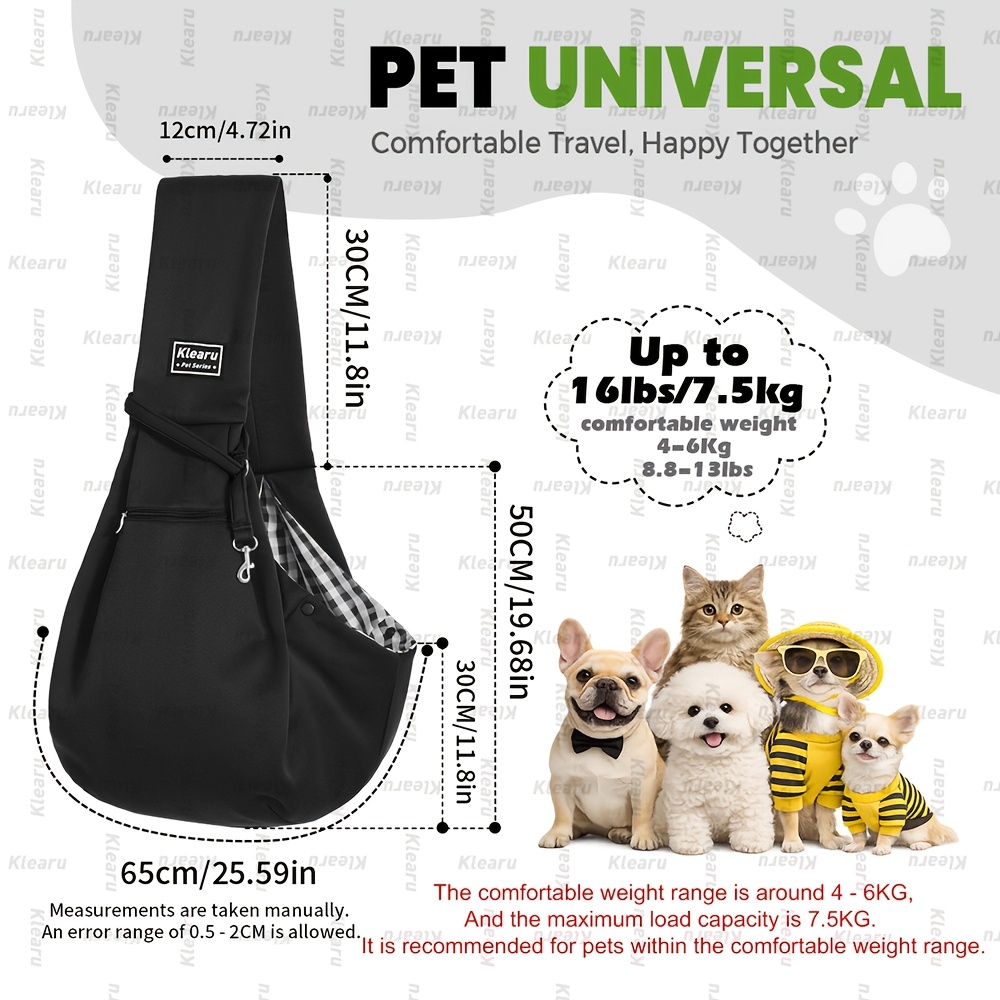 TEMU Small Cat And Dog Sling Pet Bag, Classic Shoulder Strap And Zipper Pocket, Pet Outdoor Diagonal Cross Bag, Suitable For Cats And Dogs, Pets