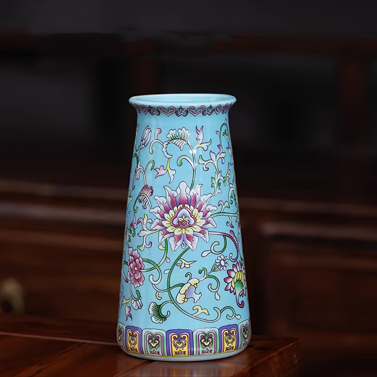 TEMU 1 Ceramic Vase, Enamel Color Chinese Vase Ceramic Ornament, Tv Cabinet Entrance Decoration, New Chinese Style, Flower Flower Arrangement, Can Be