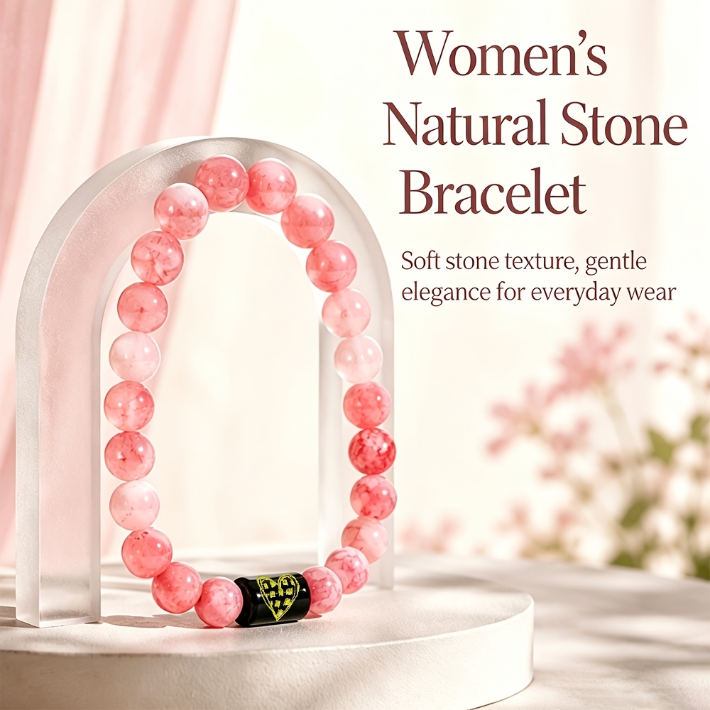 Natural Pink Agate Stone Stretch Bracelet for Women