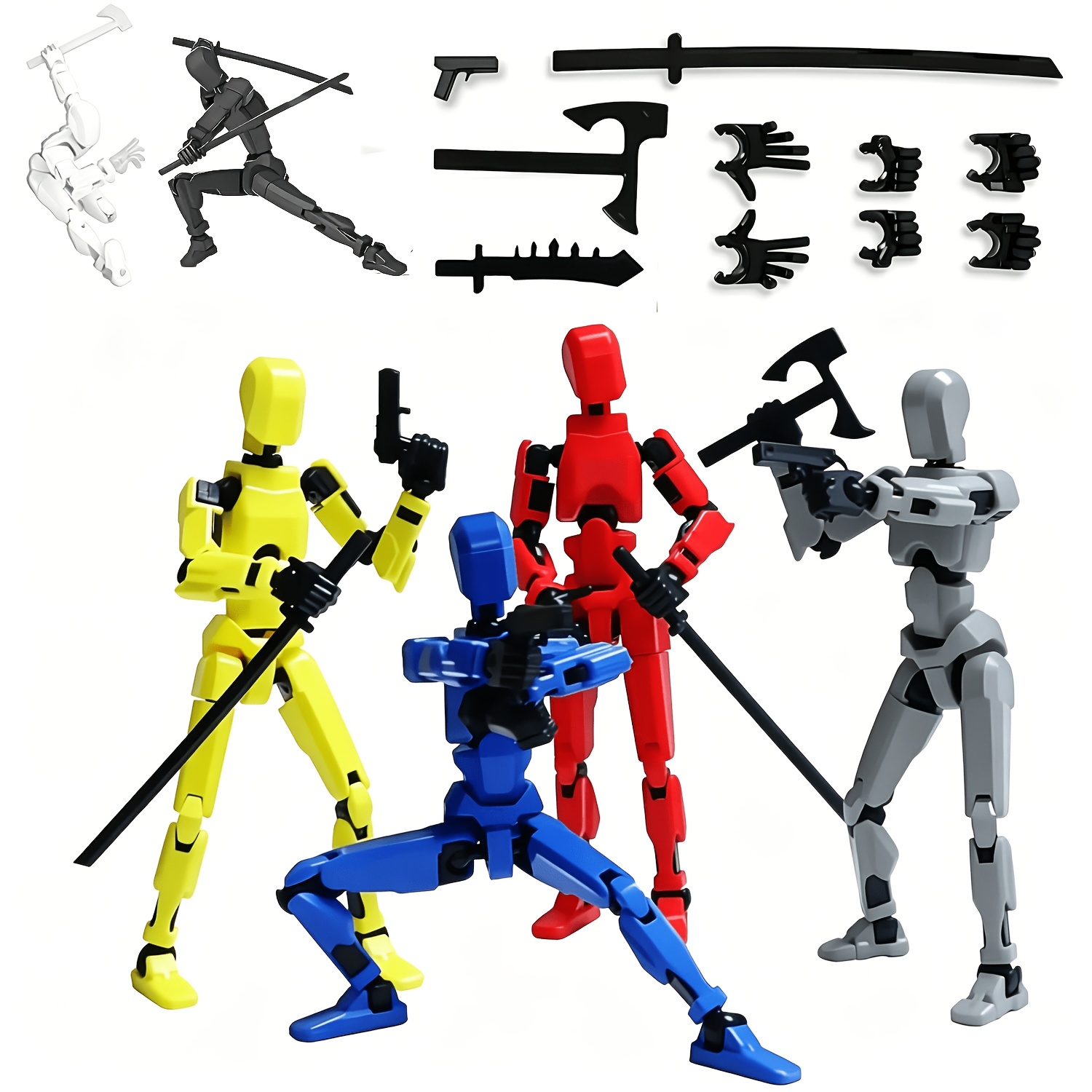 TEMU Unassembled 6pcs Set 3d Printed Multi- Figures T13, Fully Movable Robot Model, Suitable For Animation, Halloween Gifts And Christmas Gifts,