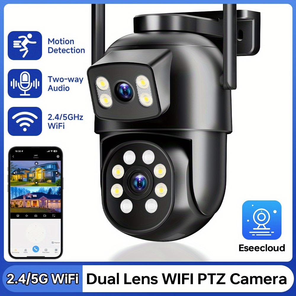 Image of 1920p Wifi Surveillance Camera, Indoor And Outdoor Long Range Hd Night Vision Camera, 355 Degree Intercom Camera, Ai Human Detect Auto Tracking, Audio, Pet Monitor, & Real-time Monitoring