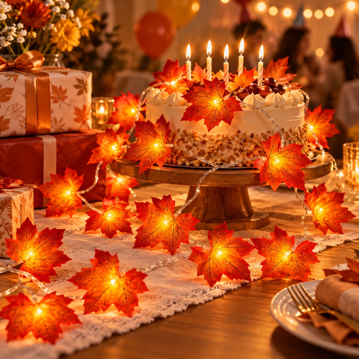 AOC 59.06/118.11/177.17inch Maple Leaf String Lights, Featuring Realistic Maple Leaf Design As LED Harvest Decorations. Flexible And Easy to Shape, Suitable for Harvest Festival Parties, Garden Decor, Weddings, Halloween And Christmas Decorations