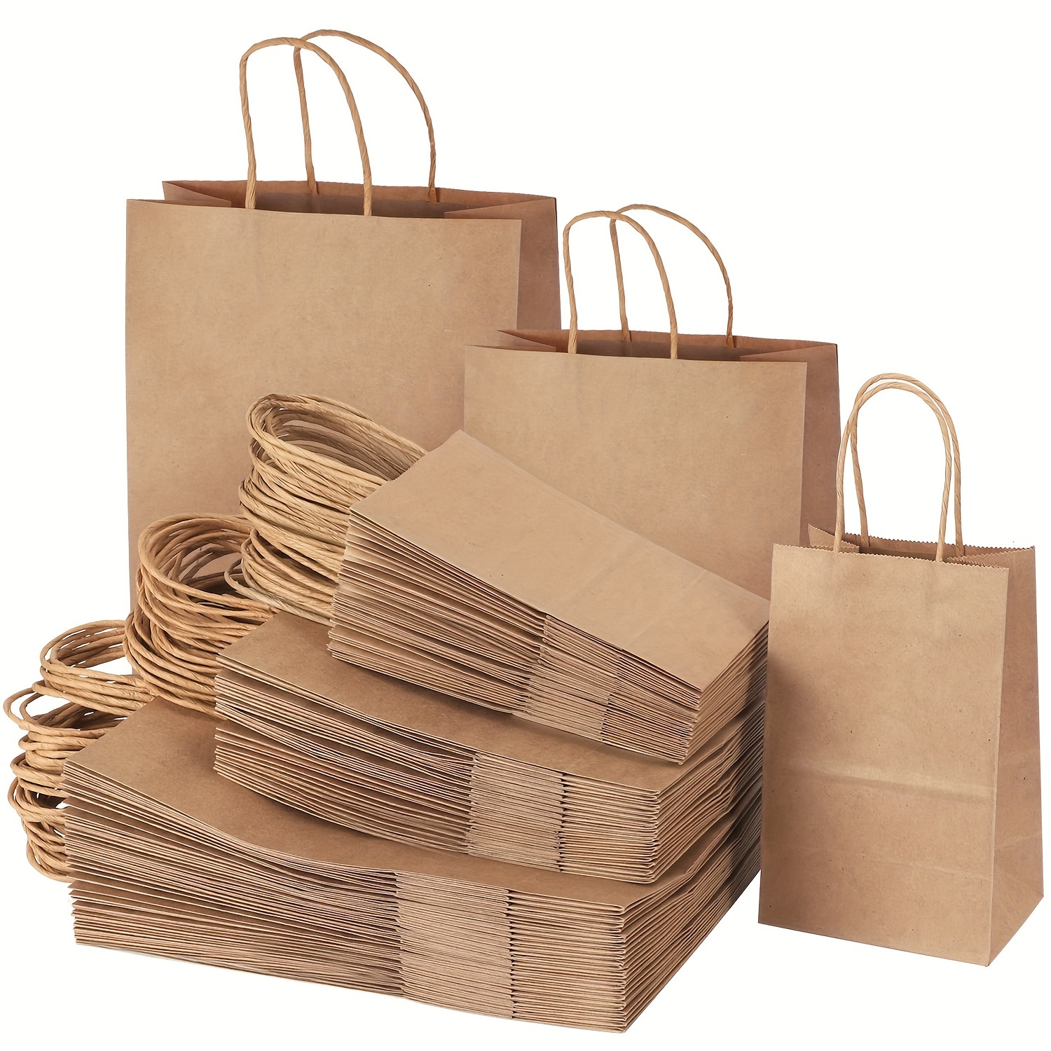 

Lot de 60 Sacs en Marron de Tailles Assorties avec Poignées - Parfaits pour de Noël, Shopping & Vente au Détail, Idéaux pour Noël