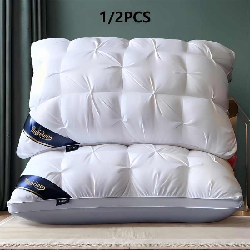 1/2pcs of Luxurious Five-Star Hotel Quality Pillows - Designed for Deep Sleep with Neck Support, Featuring High-Density, Non-Flattening Covers Suitable for All Seasons, Made with White Satin And Filled with 100% Polyester
