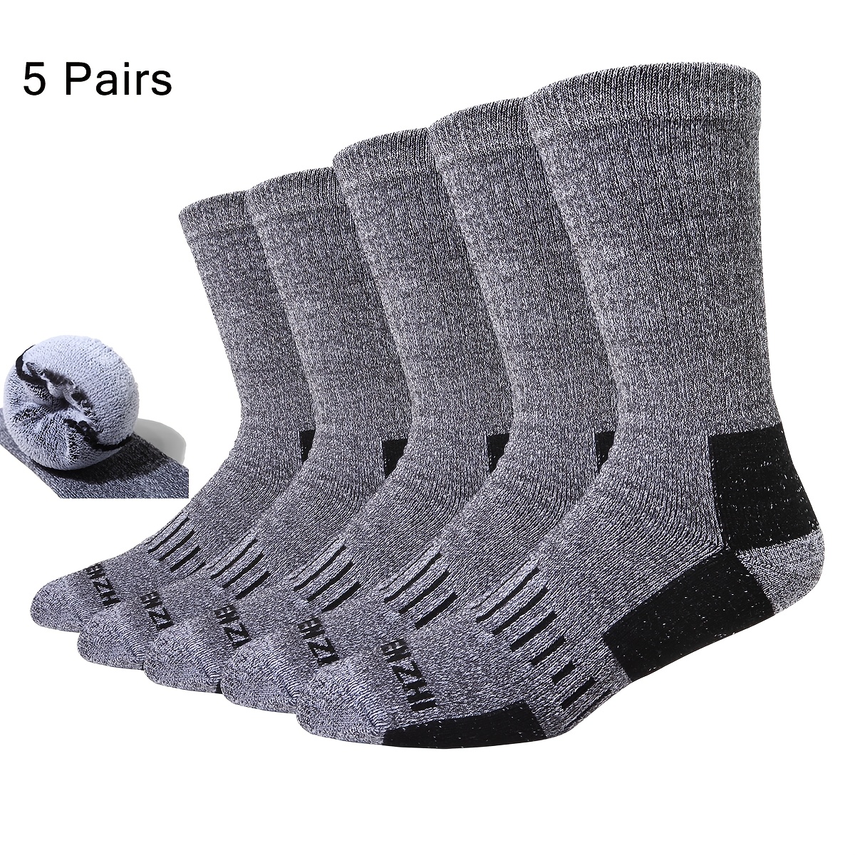 5-pair Full Terrycloth Thickened Unisex Mid-calf Socks, Warm And Breathable For Hiking, Mountaineering, And Running