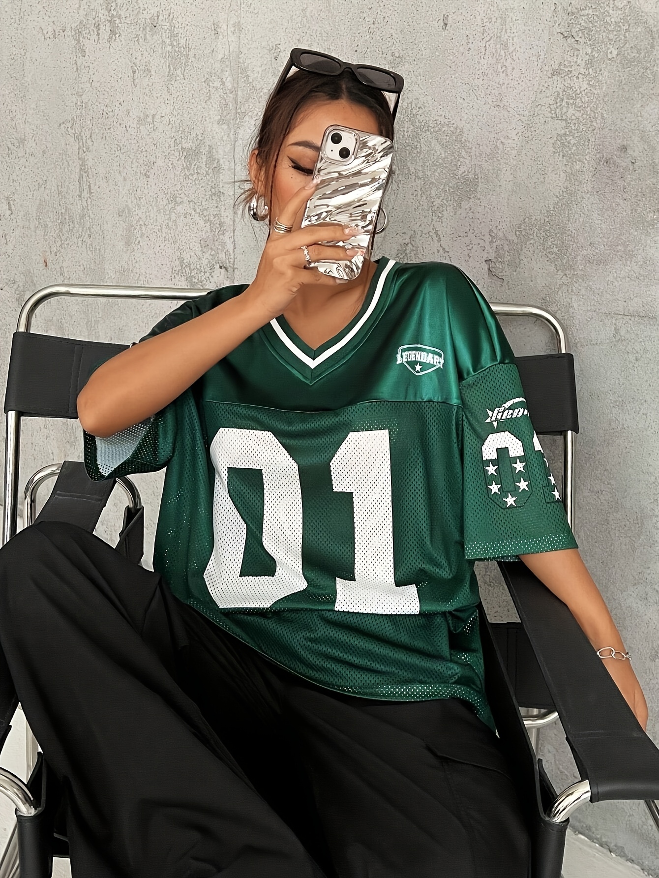 ★GUBIN★ V-Neck Football Jersey T-Shirt V-Neck Collar Football Jersey Shirt IF423 - Acubi style