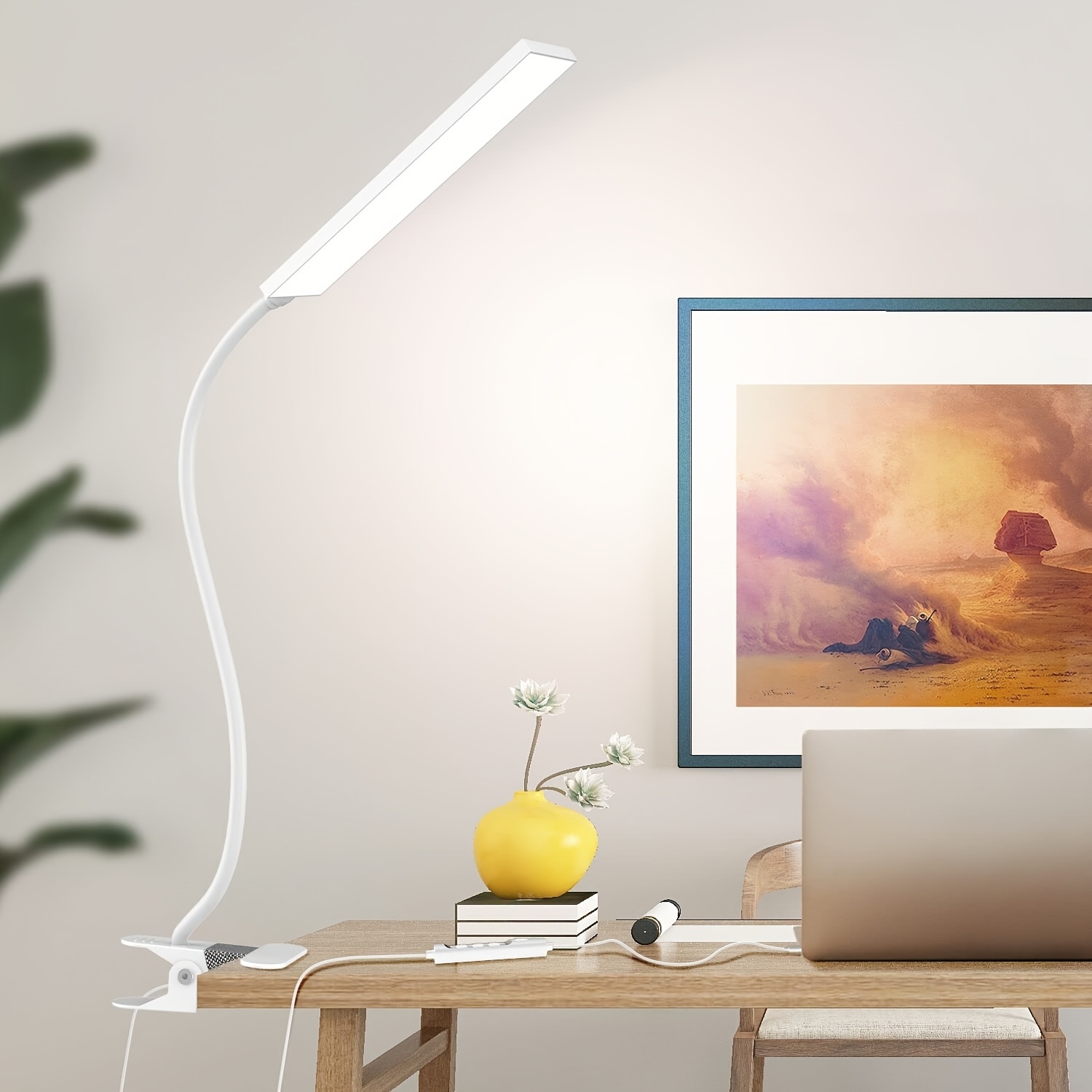 TEMU Kootion Lam10b Led Swing Arm Table Lamp With Clamp, Flexible Gooseneck Task Lamp, Eye- Desk Light, Usb Power Cord With Switch, For Home Office,