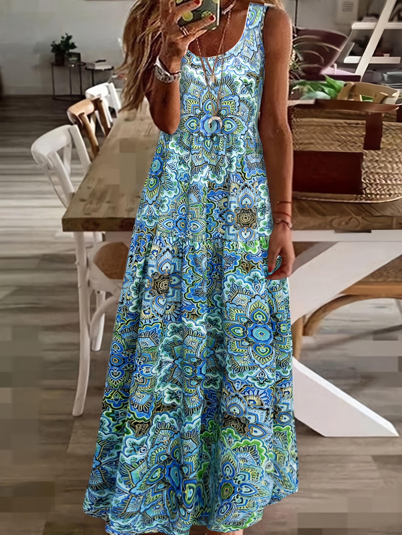 women's retro floral print sleeveless maxi dress a line