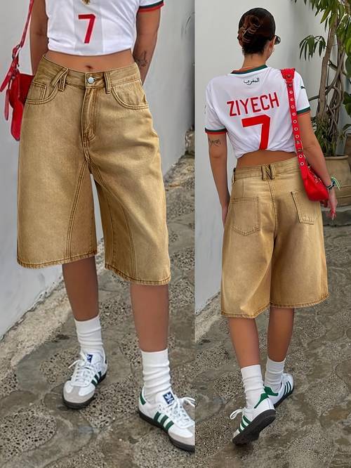 womens y2k ombre washed bermuda denim shorts waist non stretch cotton blend street style solid color jorts for