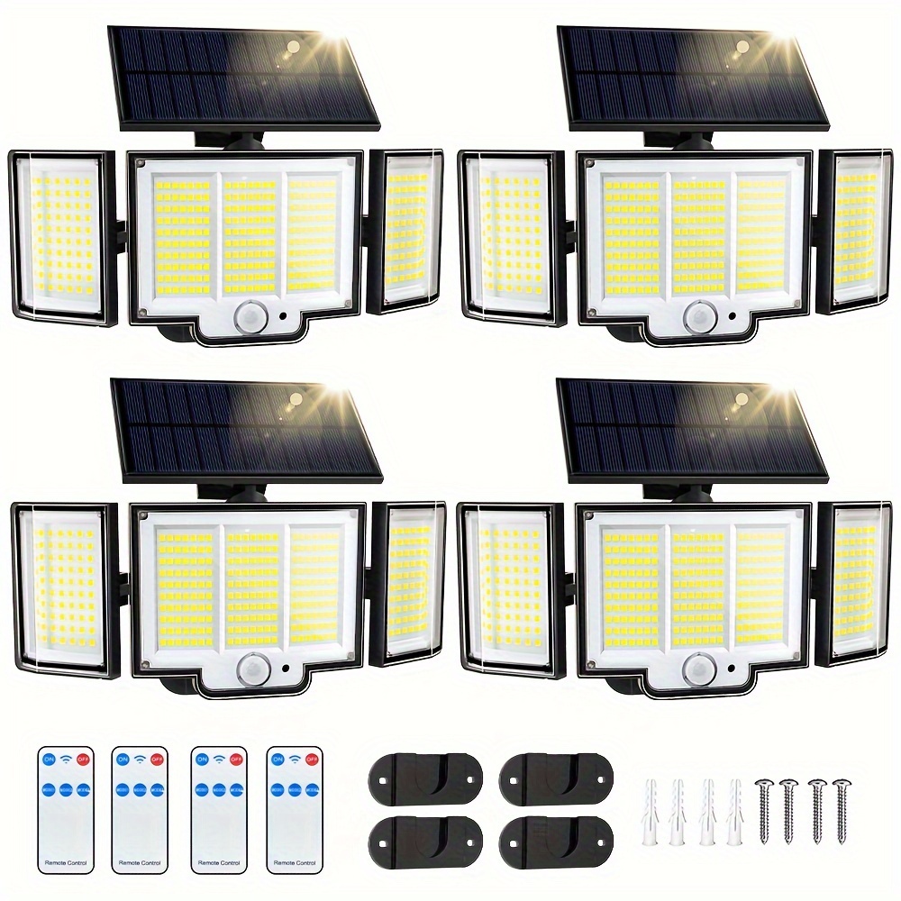 

4/6pack Solar Lights Outdoor, 348 Led Solar Motion Sensor Security Lights, Solar Flood Lights With Remote, 3 Lighting Solar Wall Lights For Yard, Garage, Patio