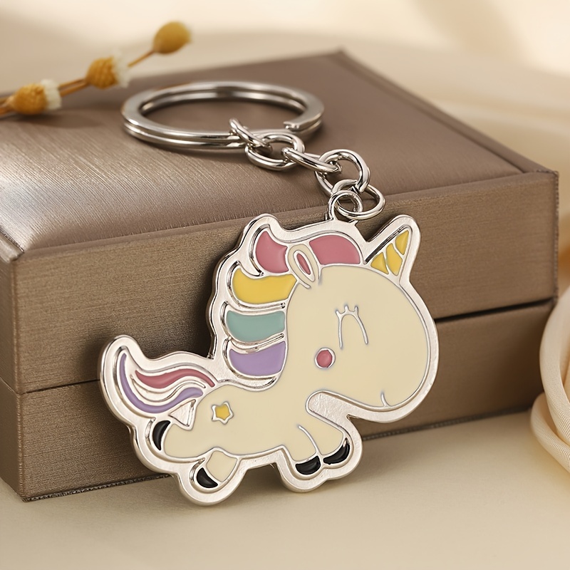 Image of 1pc Cute Alloy Unicorn Keychain For Women & Students - Glossy Enamel Pony With Rainbow Mane, Durable Key Ring, Backpack Purse Charm Accessory, Unicorn Gifts, Design, Durable Enamel