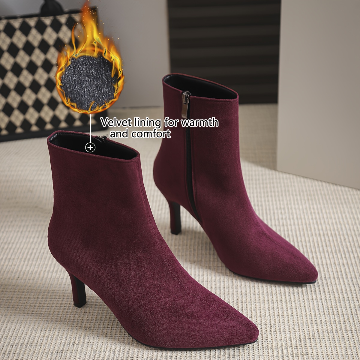 Pointed Toe Ankle Boots with Inner Fleece Warm Lining