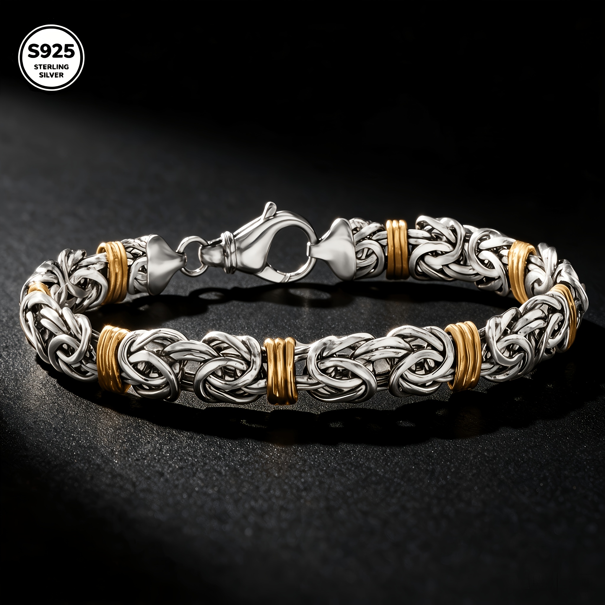 Image of 925 Silvery Braided Straw Rope Byzantine Bracelet With Ring Clasp, Handmade Fine Jewelry, Ideal For Daily Wear, Valentine's Day & Anniversary Occasions, Packaged With Elegant Gift Box