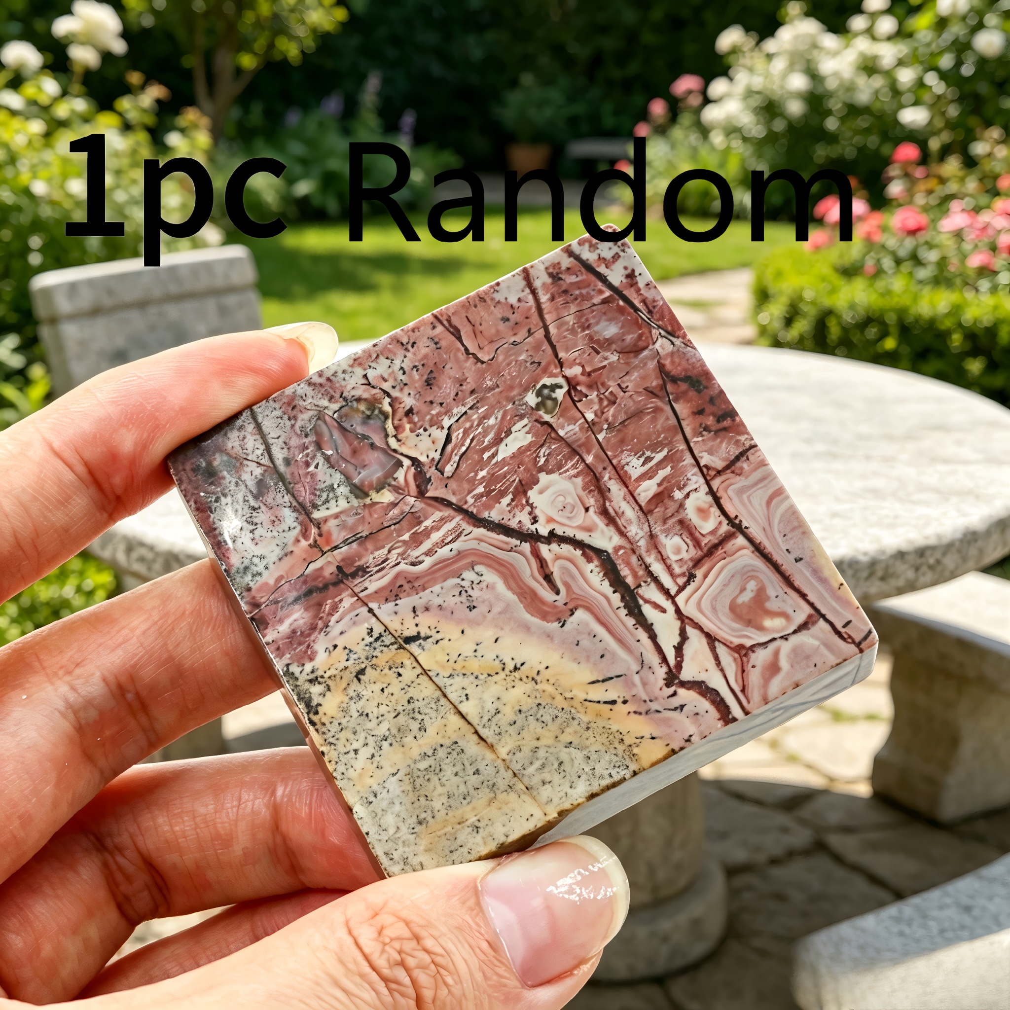 TEMU Random 1pc Natural Flat Square Picture Jasper Slab, Polished Flatback Loose Stone, Diy Craft Jewelry Accessories, Desktop Decorative Stone