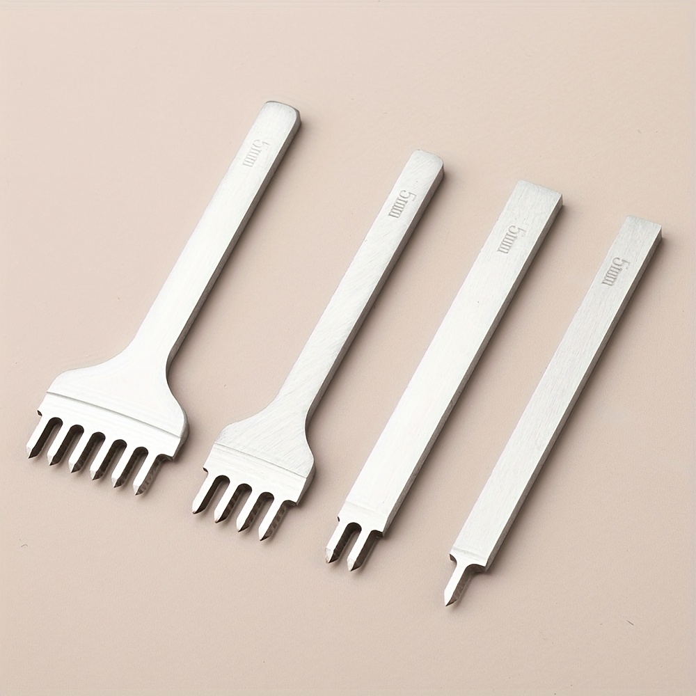 TEMU 4 pièces de poinçons à couture en diamant pour cuir, outils d'artisanat 1/2/4/6 pointes, accessoires en acier pour lacerage et couture, kit DIY