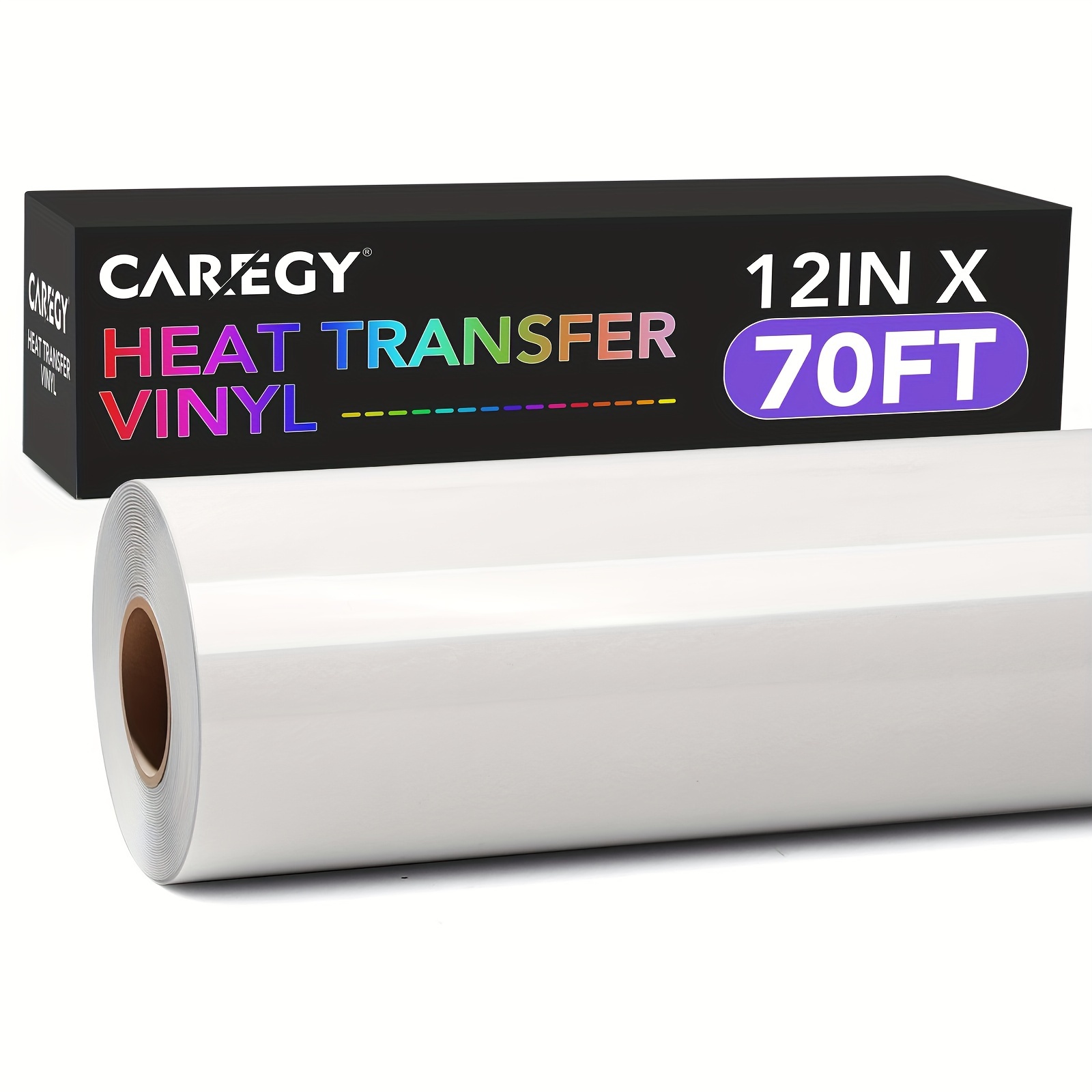 

Caregy Heat Transfer Vinyl Roll - 12" X 70ft Iron-on For T-shirts, White And Black Vinyl For Cricut, Silhouette & Heat Press, Easy & Cut Material