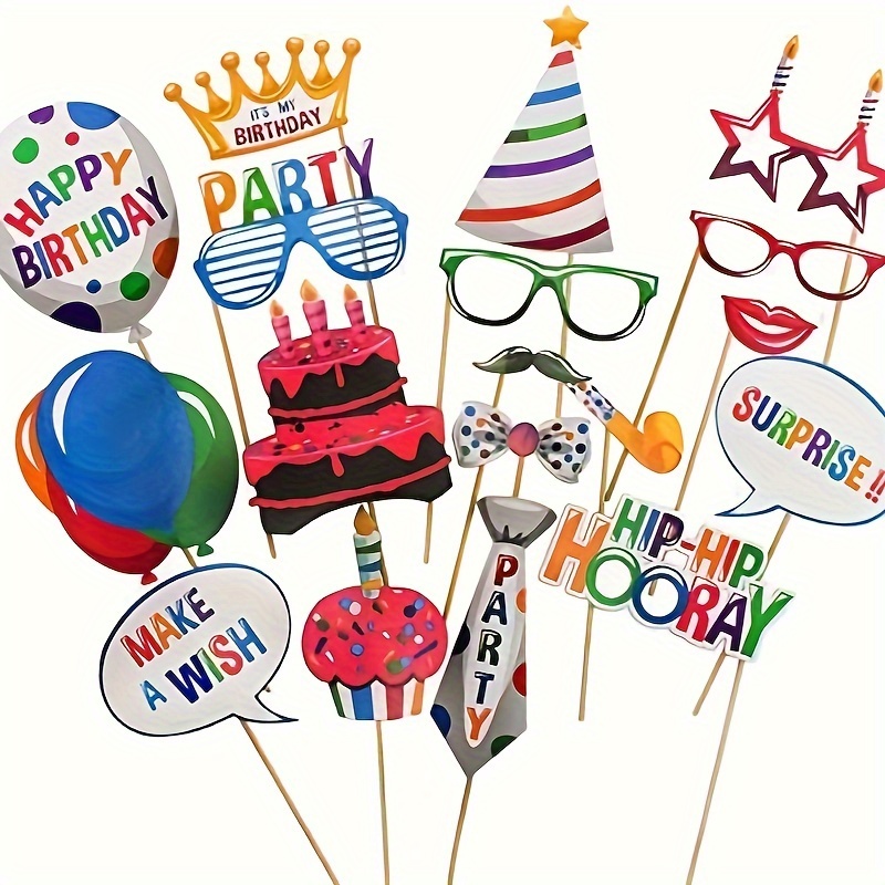 

22pcs, Fun Diy Birthday Photo Booth Props, Assorted Designs, Party Decoration For Birthday Celebration, Colorful Accessories For Birthday Pictures