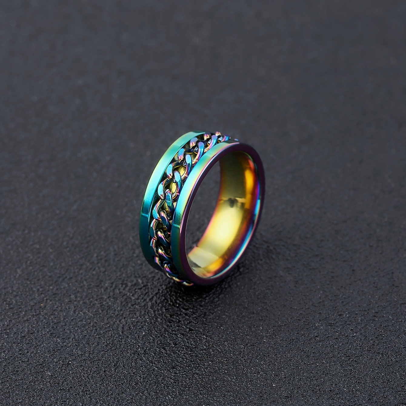 fashion titanium steel chain design ring for men stainless steel single band rotatable vintage style jewelry accessory Product details 1